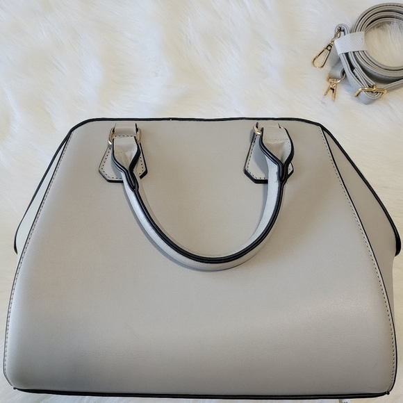 Light Gray Satchel Handbag Vegan Leather   Includes Crossbody Strap NWOT - Picture 3 of 13